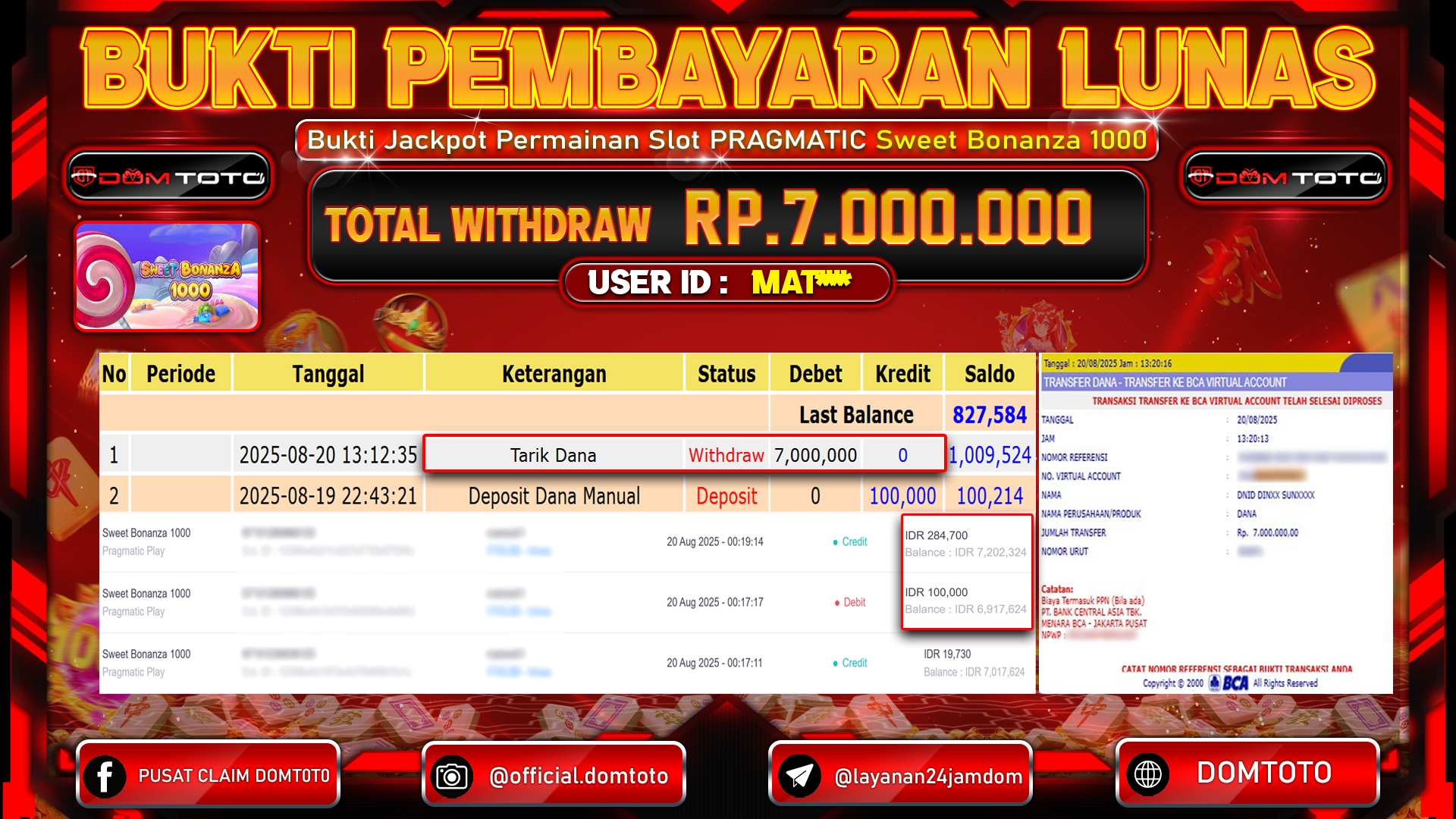 JACKPOT SLOT SWEET BONANZA 1000 20 AGUSTUS  2025